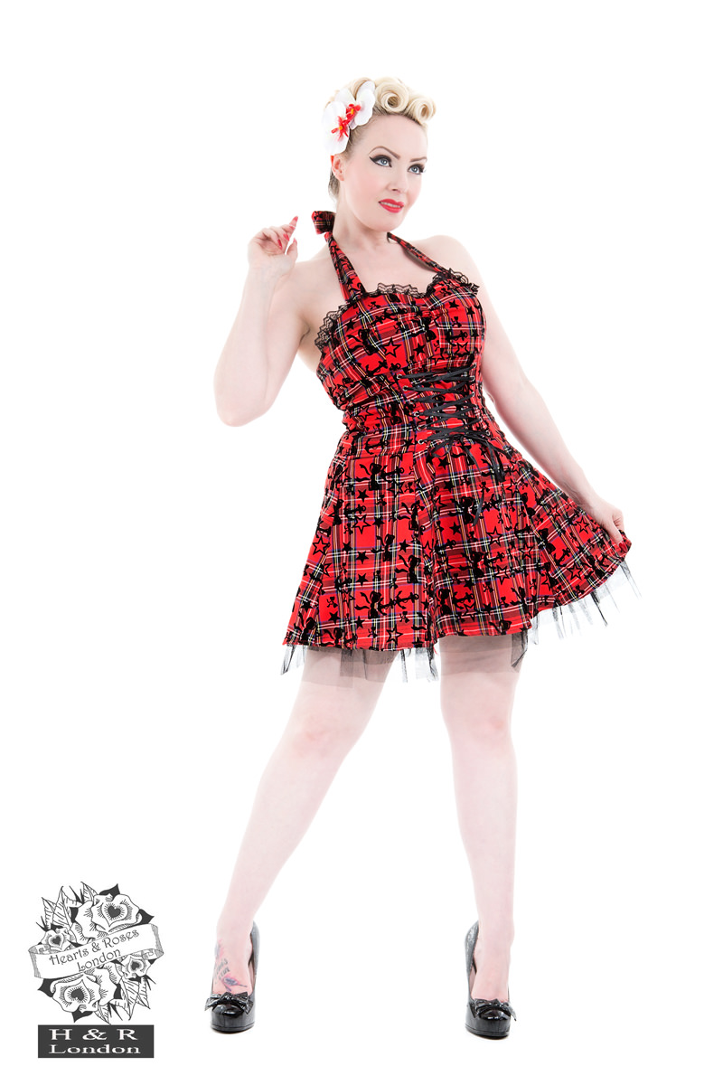 Kiara Red Flocked Tartan Dress